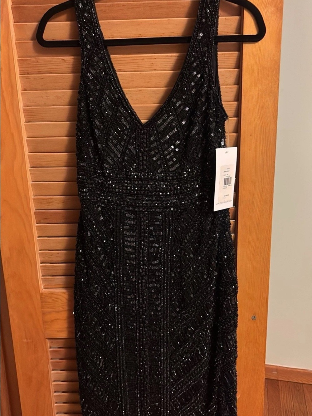 Theia Black Beaded V-Neck Prom Gown